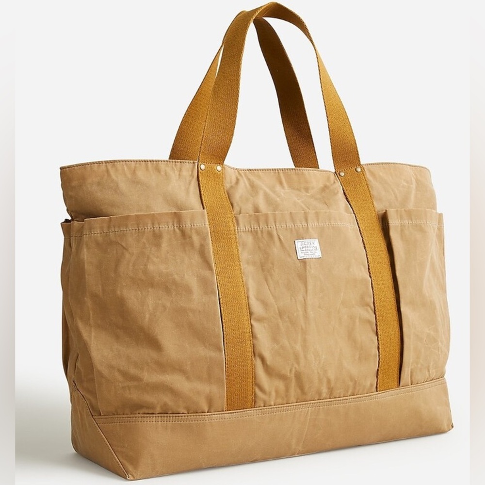 J. Crew Waxed Canvas XL Tote Bag Overnight Weekend Bag in Timeless Khaki AZ882